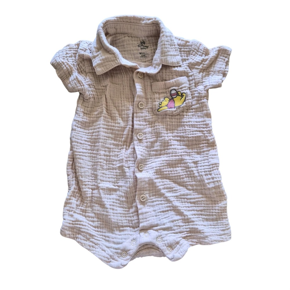 Disney Baby Winnie the‎ Pooh Tan Cotton Gauze Romper One Piece 3-6M Boy Girl